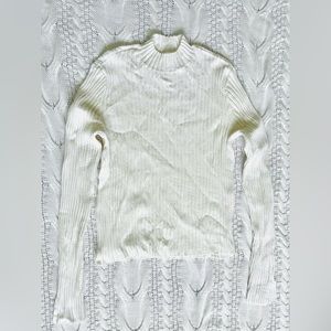 SELA Ribbed Mock Neck Top White Long Sleeve Minimalist XSP